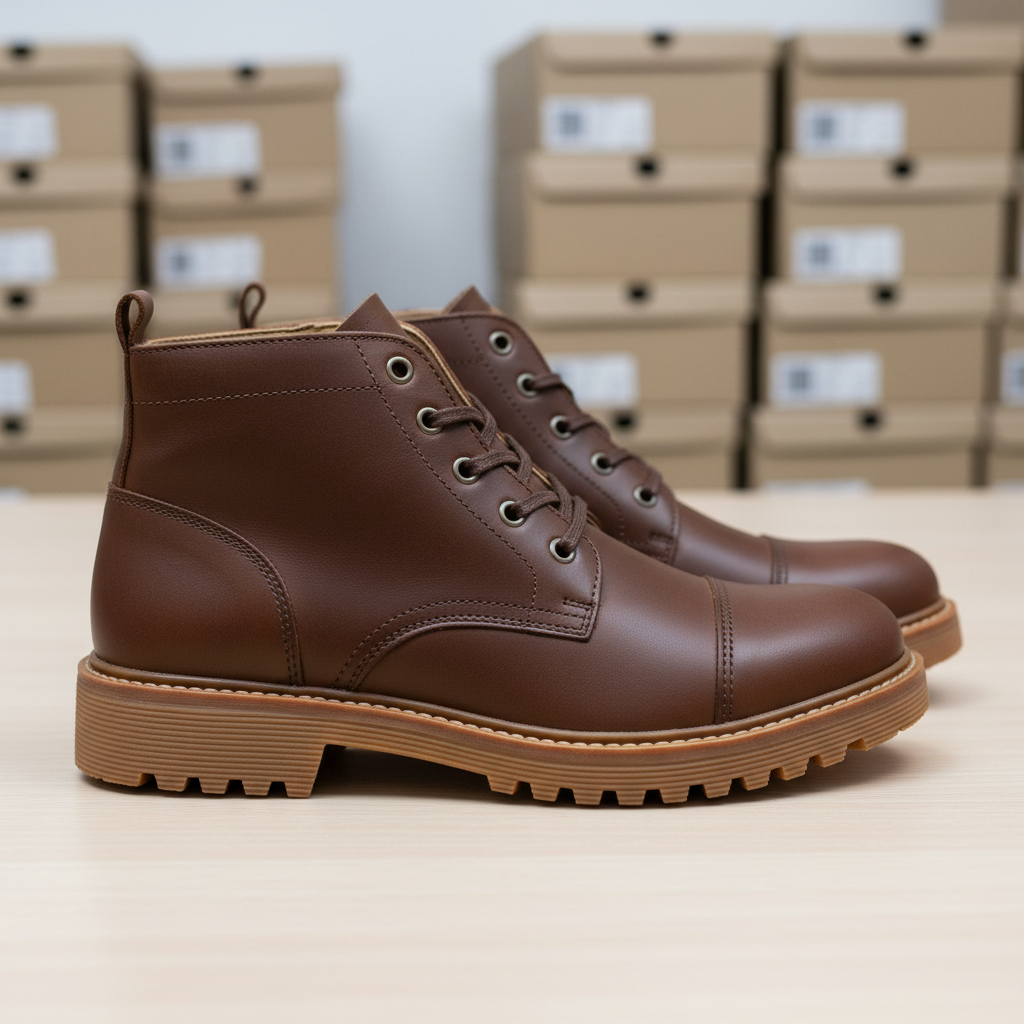 Un par de botines casuales mexicanos de piel café chocolate, con suela gruesa color caramelo y textura de goma acanalada.